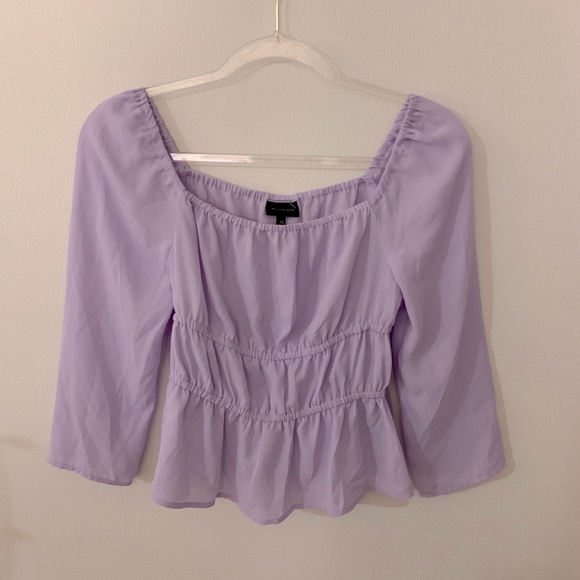 WhoWhatWear Lavender Ruched Square Neck Top - Picture 2 of 3